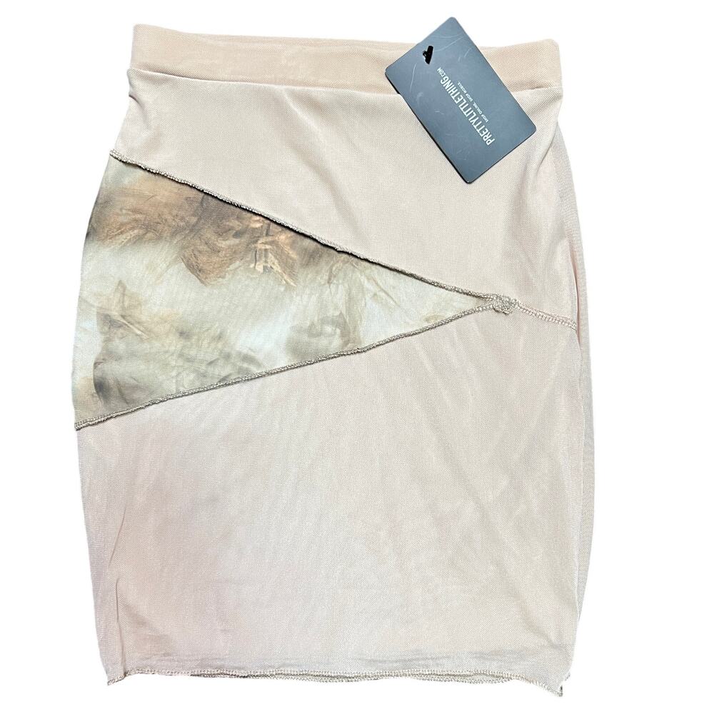Pretty Little Thing Bodycon Skirt Shape Smoke Print Mesh Panel Detail US Size 4